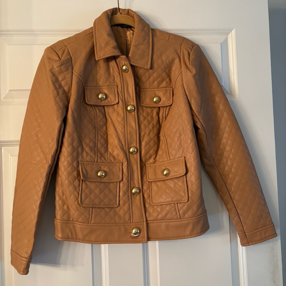G by Giuliana Black Label Faux Leather Diamond Quilted Jacket in Maple